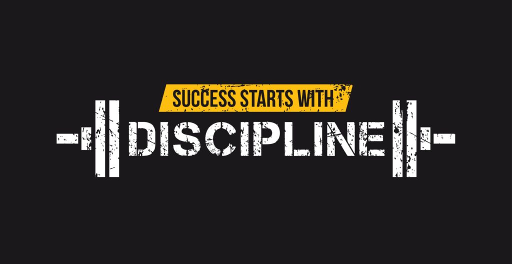 Success starts with discipline motivational gym quote with barbell and grunge effect. Sport motivation. Gym vector design template.